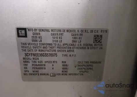 2016 Cadillac Srx Luxury Collection from USA, damaged, VIN 3GYFNEE36GS576975